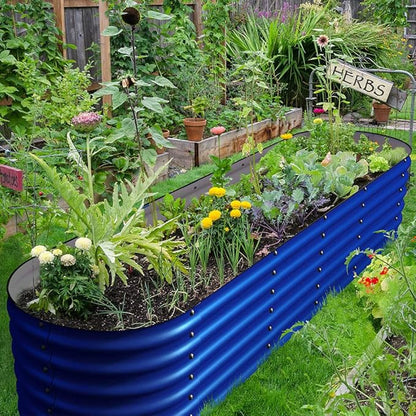 OLLE Galvanized Raised Garden Beds, 12-in-1 Metal Outdoor Plant Boxes for Vegetables, Cobalt Blue 17" Tall