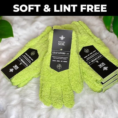 BLESS YOUR SOIL Microfiber Dusting Gloves for Plants : Premium, Gentle, Traps Dust, Washable, Lint Free : Use with Big Leaf Energy ready-to-use spray for houseplants