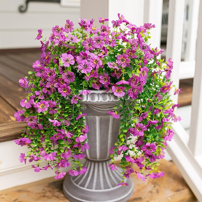 HyeFlora Artificial Flowers for Outdoors Garland Decoration, 2Pcs Purple Fake Hanging Flowers, UV & Fading Resistant, Faux Decor for Home Porch Patio Balcony Planter Yard