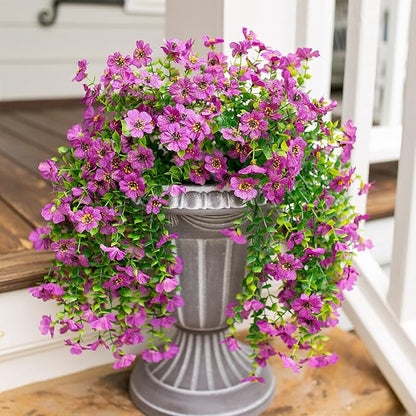 HyeFlora Artificial Flowers for Outdoors Garland Decoration, 2Pcs Purple Fake Hanging Flowers, UV & Fading Resistant, Faux Decor for Home Porch Patio Balcony Planter Yard