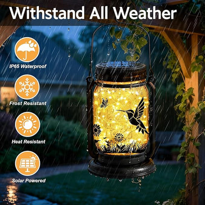 Hummingbird Solar Lanterns Outdoor Waterproof -Birthday, Mothers Day Gifts for Women Mom Grandma, Mason Jar Garden Lights for Patio, Yard, Porch, Balcony, Durable Garden Decor