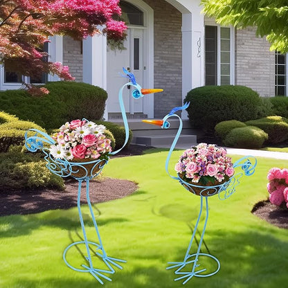 J-Fly 2 Sets Pelican Metal Flowers Plant Holders Stand with Coconut Pots, Plants Stand Indoor Flower Pots Outdoor, Room Home Living Room Front Outdoor Patio Decor, Gardening Christmas Decoration Gifts