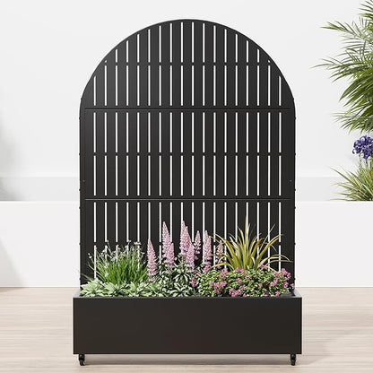 Casaphoria Raised Garden Bed Metal Planter Box with Trellis, 72"x47"x16" for Outdoor Climbing Plants, Flowers Vegetables and Vines Privacy Screen with Wheels and Drainage Holes(Black Vertical)