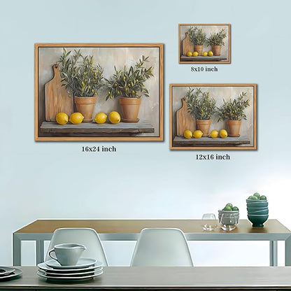 Floating Framed Vintage Kitchen Wall Art, Yellow Lemon Still Life Wall Decor Oil Paintings, Rustic Farmhouse Artwork Canvas Posters Prints Pictures for Living Room Bedroom Home Decor 8x10 Inch