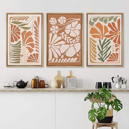 Ashbrook Framed Canvas Print Wall Art Set Mid-Century Modern Tropical Flowers Nature Wilderness Illustrations Modern Art Floral Botanical Minimal Calm/Relax/Cozy for Bedroom - 24"x36"x3 NATURAL