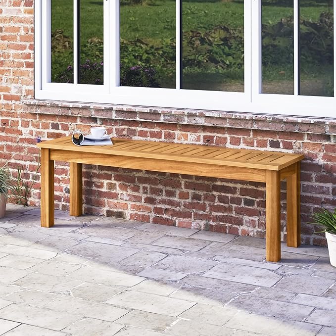 COSTWAY Outdoor Bench, 52” Backless Acacia Wood Narrow Bench for Patio, Park, Garden & Front Porch (2,52”)