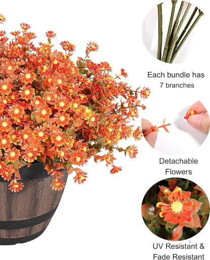 16 Bundles Artificial Flowers for Fall Outdoors Decoration - Fake Mums Faux Artificial Plants Plastic Flower No Fade for Harvest Halloween Thanks Giving Day Decor