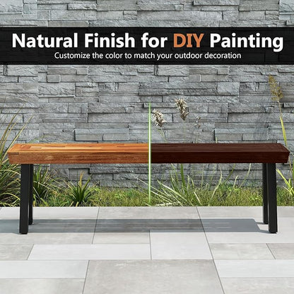 COSTWAY Set of 2 Outdoor Acacia Wood Benches, 2-3 People Backless Garden Benches with Metal Frame for Patio, Deck, Yard and Entryway