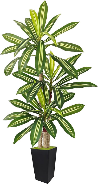 Artificial Dracaena Plant 5ft, Faux Tree with Black Tall Planter, Fake Yucca Silk Plants, Artificial Floor Trees for Indoor Home Office Room Decor Housewarming Gift