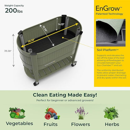 Permasteel Raised Garden Bed with Legs, Planter Box with EnGrow™ TrueSoil™ Technology for Vegetables, Flowers, Herbs, and Fruit, Outdoor Indoor, Storage Shelf, Caster Wheels, Green