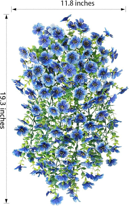 HyeFlora Artificial Flowers for Outdoors Decoration, 2Pcs Blue Fake Hanging Spring Summer Decor, Lifelike Plants, UV & Fading Resistant Flower for Porch Patio Balcony Planter Yard Home Garland