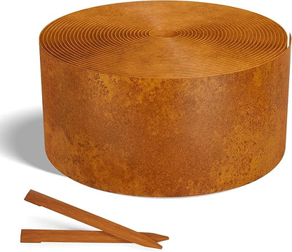 Worth Galvanized Steel Landscape Edging 4.5" x100' Metal Garden Edging Roll Flexible Bender Border with 31Pcs Stakes for Lawn, Flower Bed Edges, Rust-Colored Painted