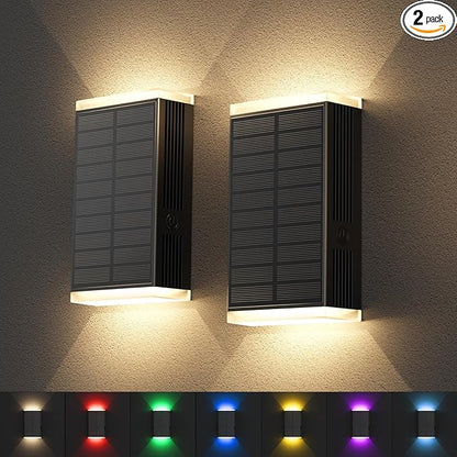 Solar Lights Outdoor,8 Lighting Modes Dusk to Dawn Lighting Wall Sconce IP67 Waterproof Up and Down Solar Wall Light Front Door Light for House, Garage, Porch,Doorway,Fence,Festival Decor (2 PACK)