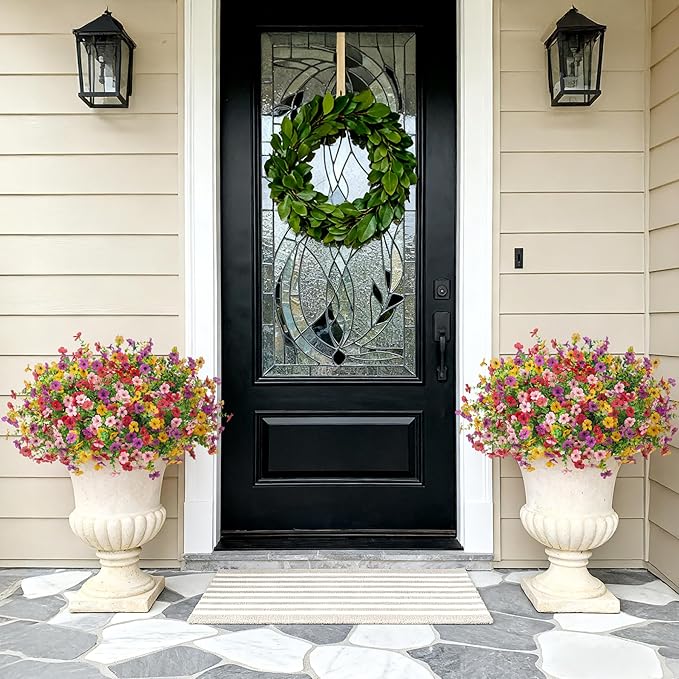Artificial Fake Mums Flowers for Outdoor Fall Decor,12 Bundles Faux Flowers Plants Silk Daisy for Planter Pot Colorful UV Resistant Look Real for Front Door Porch Patio Outside Yard