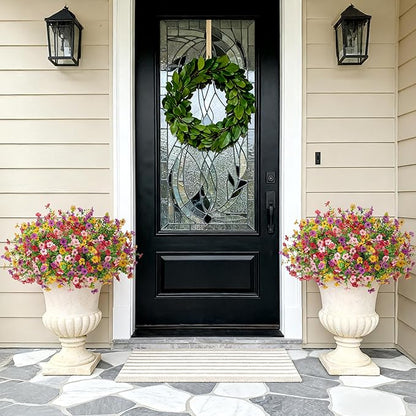 Artificial Fake Mums Flowers for Outdoor Fall Decor,12 Bundles Faux Flowers Plants Silk Daisy for Planter Pot Colorful UV Resistant Look Real for Front Door Porch Patio Outside Yard