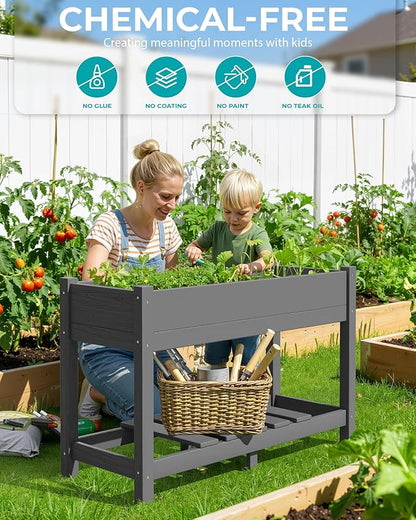 SERWALL Raised Garden Bed with Legs Set of 2, 43"×17"×30" Large HDPE Elevated Planter Box for Vegetables Flower Herb Patio, All Weather Use- Gray