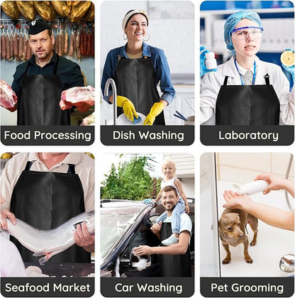 Thicker Rubber Apron, Extra Long Adjustable Apron, Heavy Duty Oil&Chemical Resistant Waterproof Work Aprons
