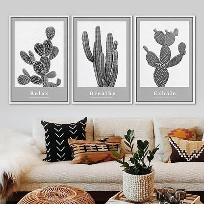 Ashbrook Framed Wall Art Print Set Black & White Grayscale Desert Succulents Nature Wilderness Photography Modern Art Boho Scenic Dramatic for Living Room, Bedroom, Office - 16"x24"x3 White