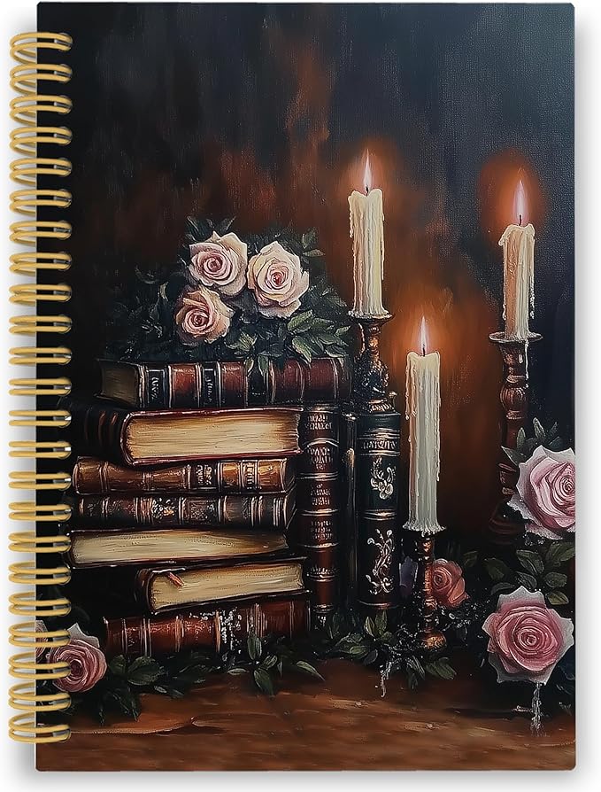 XPH Vintage Floral Book Spiral Notebook, Book Lovers Gifts Journaling Notebooks for Women, Moody Dark Academia Hardcover Journals for Writing 160 Pages 5.5 x 8.3 Inch, Bookish Gifts