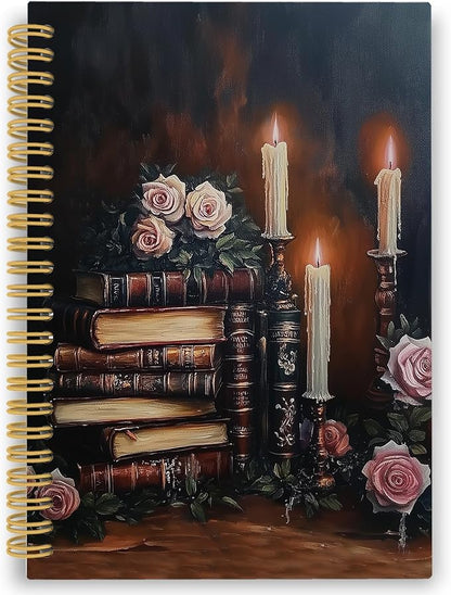 XPH Vintage Floral Book Spiral Notebook, Book Lovers Gifts Journaling Notebooks for Women, Moody Dark Academia Hardcover Journals for Writing 160 Pages 5.5 x 8.3 Inch, Bookish Gifts