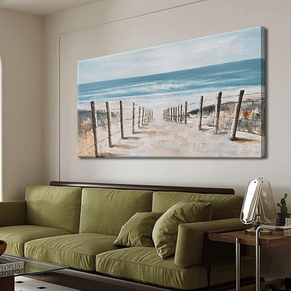 KUPTEU Coastal Blue Abstract Canvas Wall Art, 20L" x 40W", Living Room, Bedroom, Kitchen
