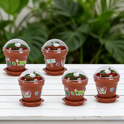 25 Packs Cupcake Plant Nursery Pots with Humidity Dome, Small Plastic Flower Plant Pots with Foam Stickers, Seeds Starter Pot Flower Planting Container for Seedlings Succulent Display (Wine Red)