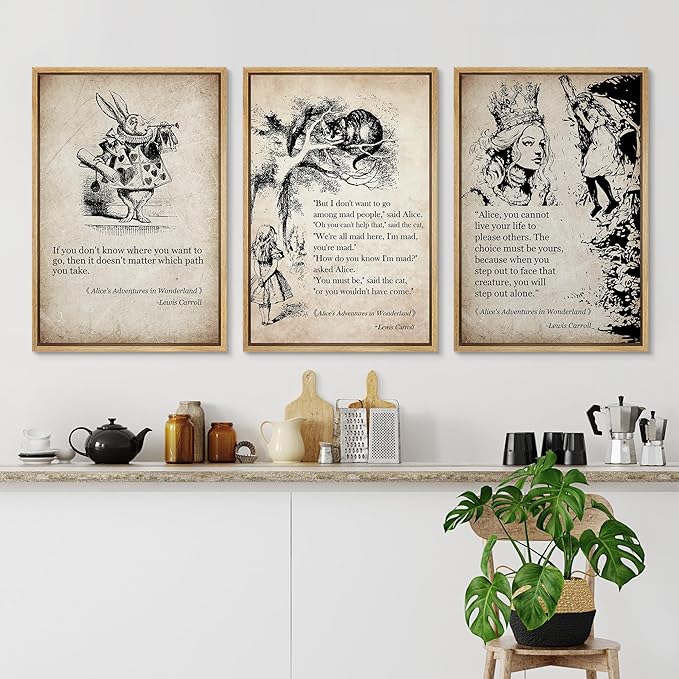 Ashbrook Framed Canvas Print Wall Art Set European Fairy Tale Sketchbook Wall Art Nature Wilderness Illustrations Decorative Floral Botanical Retro Calm/Relax/Cozy for Bedroom - 16"x24"x3 Natural