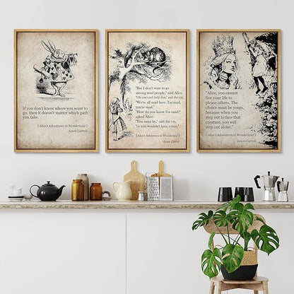 Ashbrook Framed Canvas Print Wall Art Set European Fairy Tale Sketchbook Wall Art Nature Wilderness Illustrations Decorative Floral Botanical Retro Calm/Relax/Cozy for Bedroom - 16"x24"x3 Natural