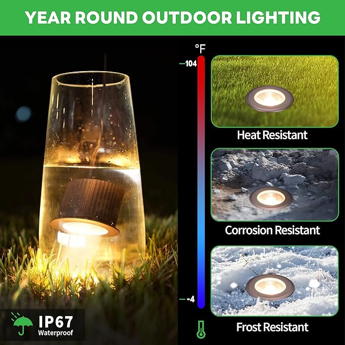 In Ground Landscape Lighting Low Voltage - 2700K-5000K 5 Color Selectable IP67 LED Well Lights, Outdoor 12V Open Top in-Grade Light, ORB Aluminum for Lawn Driveway Garden 9W 700LM 4 Pack