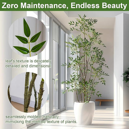 7.2ft Faux Bamboo Tree Artificial Nandina Tree Artificial Indoor Plants Realistic Fake Potted Tree with 800+ Leaves, Cement Planter - Home Office Decor Perfect for Housewarming Gift Non-Toxic