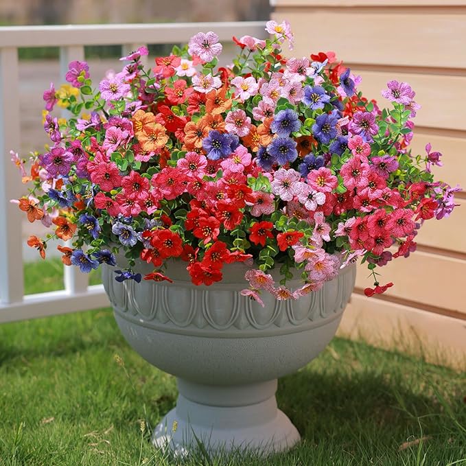 mizii Artificial Flowers for Outdoors 20 Bundles Realistic Faux Silk Flower UV Resistant Fake Plants Outside Decorations for Patio Garden Balcony Yard Porch Summer Indoor Home Decor (Mix 5 Color)