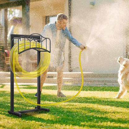 Garden Hose Holder -Upgraded Hose Holder Holds 100-feet Hose,Freestanding Heavy Duty Hose Hanger,Sturdy Hose Stand for Lawn & Yard,Black