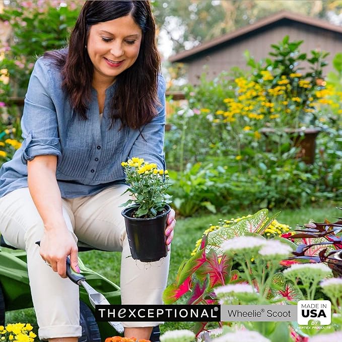 TheXceptional Wheelie Scoot | Premium Rolling Work Seat | Comfort Utility Garden Stool with Never Flat Wheels | Made in USA by Vertex | Model EX500