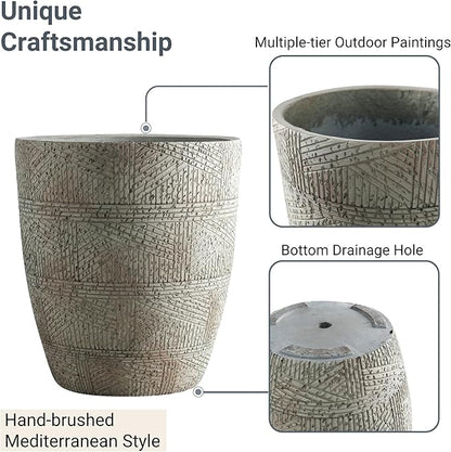 Wallowa 17.7"+13.8"+9.8" Dia Round Concrete Planter Set of 3, Large Indoor Outdoor Planter, Flower Pots with Drainage Holes and Sealing Plug for Garden, Patio, Home, Office Weathered Concrete Gray