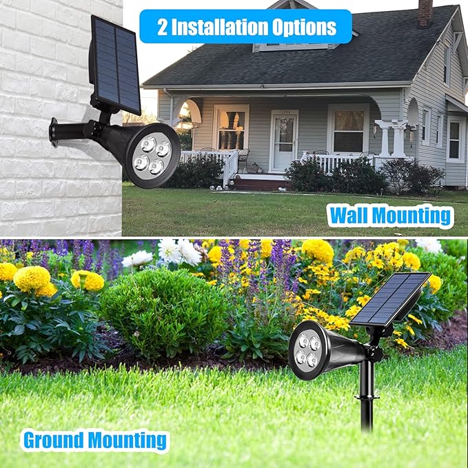 T-SUN Solar Spotlights Outdoor, 2 Pack White LED Landscape Lights, Waterproof Solar Powered Light with Auto On/Off, Adjustable Wall Lights for Yard, Garden, Patio, Driveway, Pool