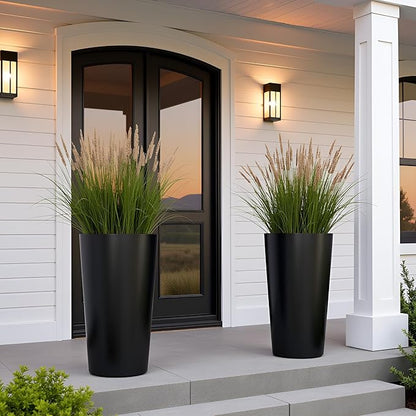 Set of 2 Tall Planters 22", Large Planters for Outdoor Indoor Plant Pots with Wire Drawing Process, Containers Large Decorative Tree Planter Front Porch Patio, Black
