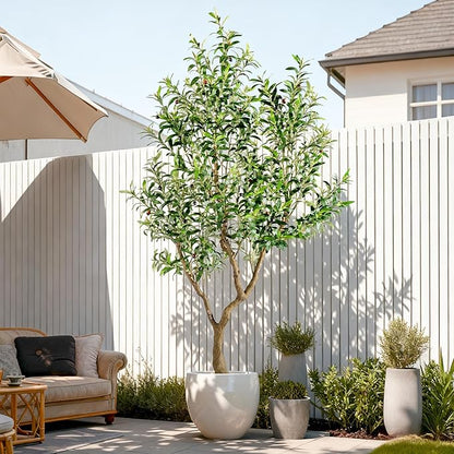7FT Artificial Olive Tree Artificial Olive Plants, Tall Faux Olive Tree Faux Silk Plant Fake Plant Ultra-Realistic Silk Leaves & Natural Trunk Indoor Outdoor Use