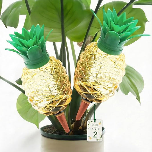 Self Watering Globes for Plants 19 oz Extra Large 2 Pcs - Fruit Shape Plant Watering Devices Automatic Plant Waterer Indoor, Vacation Plant Care, Watering Bulbs(2 Pineapples)