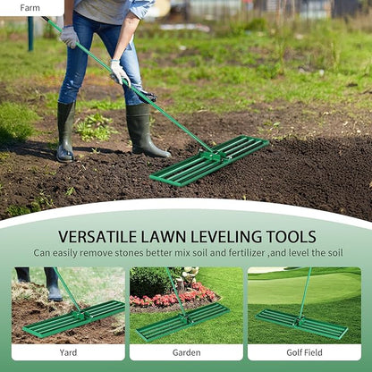 Outvita Lawn Leveling Rake 30"x10", Level Lawn Tool with Adjustable Handle, Yard Leveling Rake, Landscape Rakes for Garden, Backyard, Golf Course, Farm, Pasture