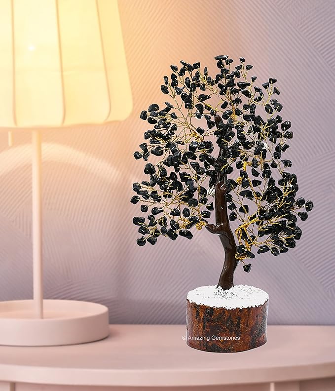 Black Tourmaline Natural Healing Premium Crystal Bonsai Feng Shui Fortune Money Tree of Life for Home Office Decor (Gift Box Ready,10-12 Inch)