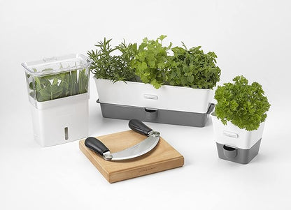 Cole & Mason Self-Watering Single Potted Herb Keeper, Indoor Herb Box, 21 cm, White/Grey, Self Watering, Includes 4 x Pads