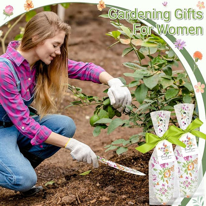 Capoda 12 Sets Floral Garden Shovels Bulk Gardening Gift for Women Garden Tools Floral Hand Heavy Duty Christmas Trowels Thank You Cards with Bags for Mom Gift Birthday Teacher(Green,Classic)