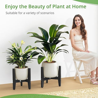 LUE BONA HDPS Plant Stand Indoor Outdoor, Adjustable Mid Century Modern Stand for Plants 8-12 Inch Pots, Black