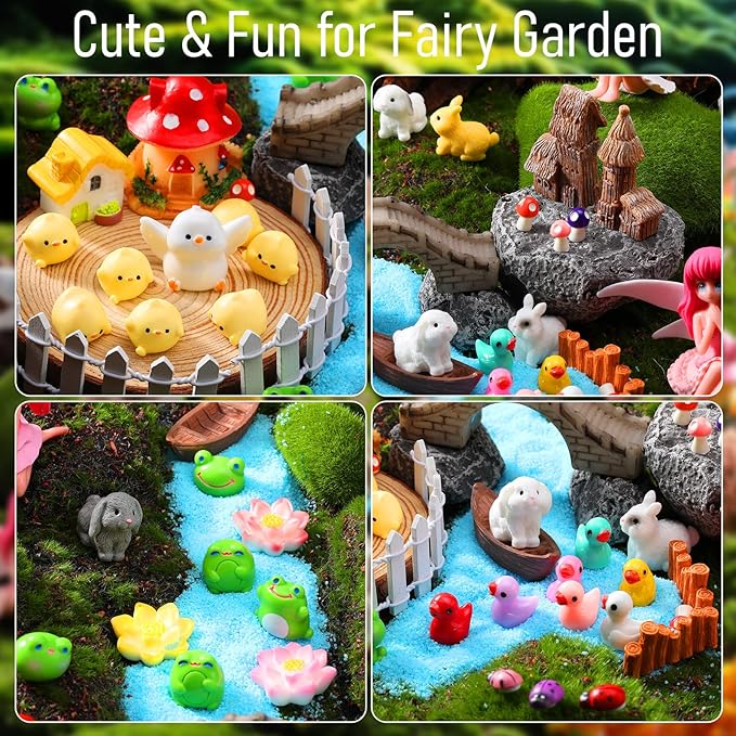 150 Pcs Fairy Garden Accessories Miniatures Figures Kit Micro Landscape Resin Mushroom Animals Fake Pond Lawn Bridge Garden Decoration
