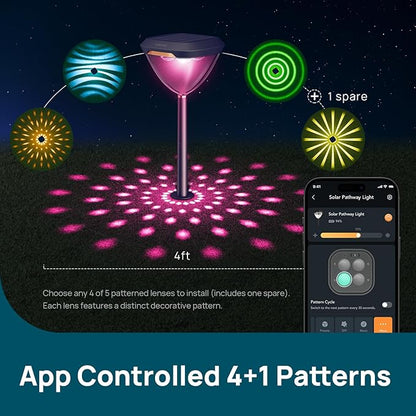 Linkind Smart Solar Pathway Lights SP6, in-App Pattern Switching Solar Lights Outdoor, USB & Solar Charging, Cool/Warm White/Color-Changing Landscape Lighting, Christmas Decor for Yard, Patio (4 Pack)