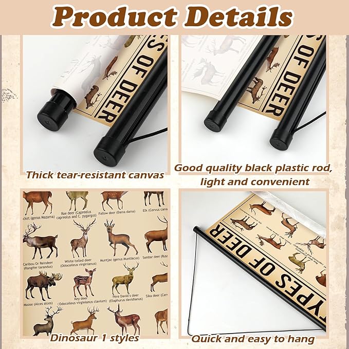 Geyee Deer Vintage Poster Wall Decor Deer Hunting Art Knowledge Picture Prints Wall Decor for Home Kitchen Office Classroom Living Room Bedroom Frame, 15.8 x 23.6 Inch
