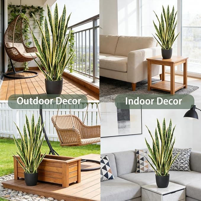 3FT Artificial Snake Plant Tree, Green Polyester, Indoor Decorative Faux Eucalyptus with Lifelike Appearance