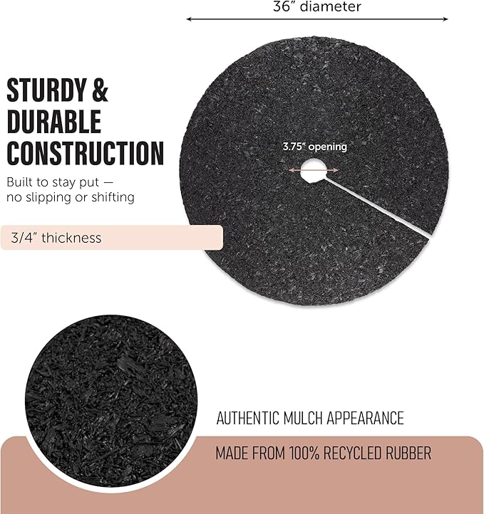 Rubberific 36" Recycled Rubber Mulch Tree Ring Easy Install Looks Like Real Mulch 1 Pack - Black