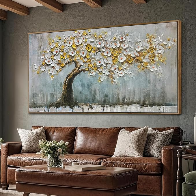 Brushart Gold Tree Wall Art Large Canvas Art Wall Decor for Living Room, Botanical Pictures Paintings Wall Decor Textured Walls for Dining Room Bedroom Home Office, Framed 58"x29"