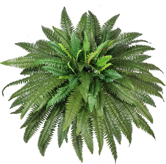 Fake Ferns, 48in Large Artificial Ferns for Outdoors & Indoors, 88 Fronds Lifelike Silk Faux Fern Greenery Plants Ideal for Porch Planters Windowsill Garden Home Decor, Potted or Hanging, UV Resistant